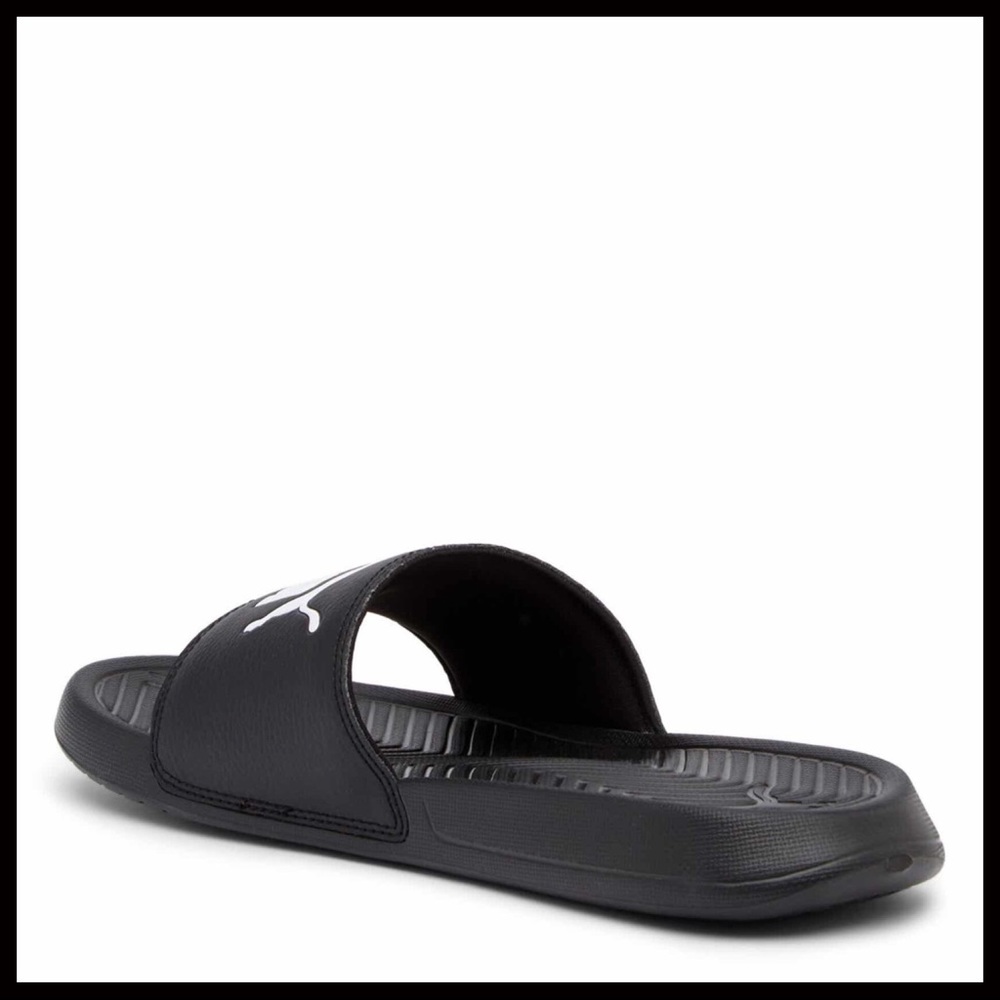 PUMA BLACK SLIDES SANDALS SLIP ONS WHITE CAT A3C - Picture 3 of 8
